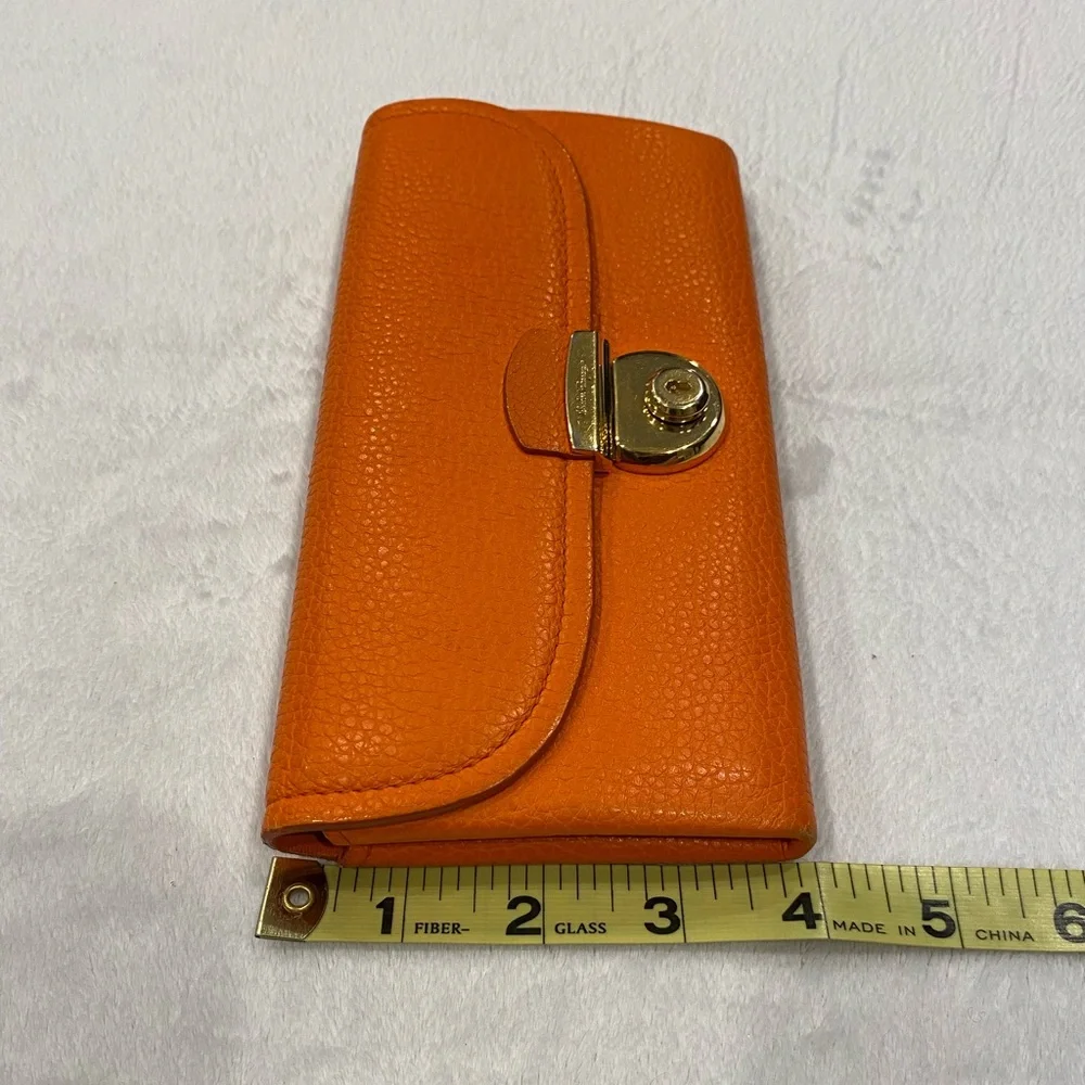 Ferragamo Orange Leather Continental Wallet with Gold Clasp